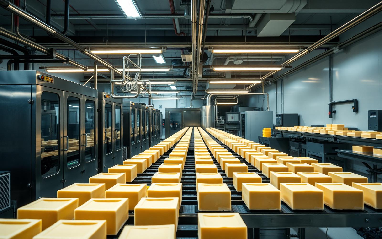 Soap production line inside a modern manufacturing facility